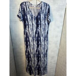 K. Jordan women’s maxi dress blue tie-dye travel cozycore feminine side slips